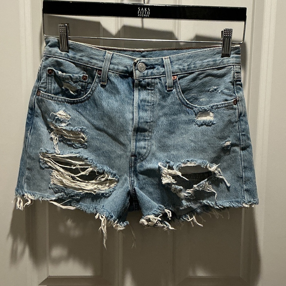 EUC Levi’s Premium Super Distressed 501 Cutoffs